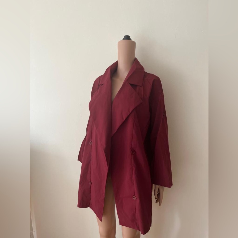 Brand new lapel trench coat double breasted loose casual wool jacket, red large